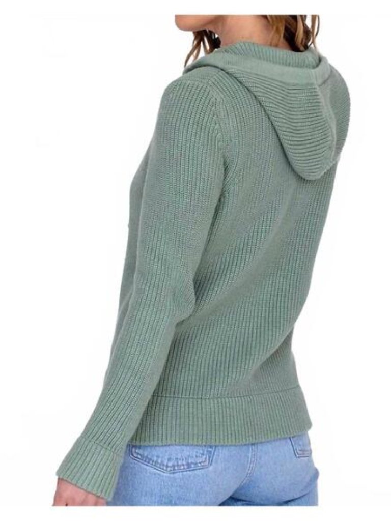 Nwt Pura Cashmere Women's Fisherman Hoodie Sweater Size M Sage Green Full Zip — image 3 of 8